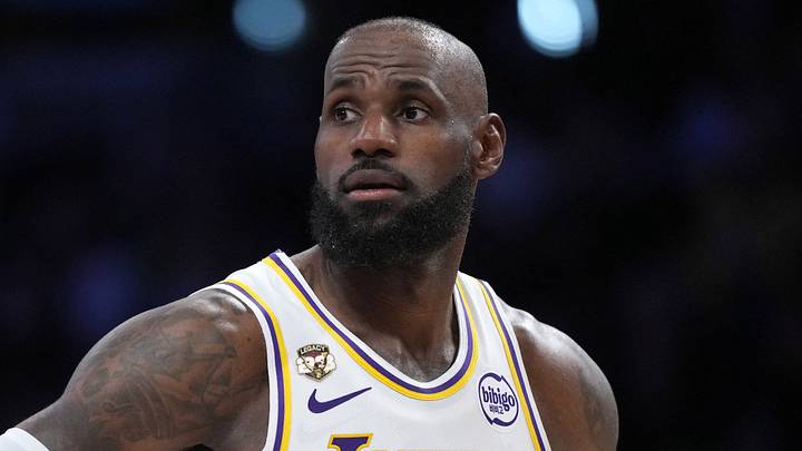 Los Angeles, California; Los Angeles Lakers forward LeBron James (23) reacts in the first half against the Utah Jazz at Crypto.com Arena on April 12, 2026. Los Angeles, California; Los Angeles Lakers forward LeBron James (23) reacts in the first half against the Utah Jazz at Crypto.com Arena on April 12, 2026.