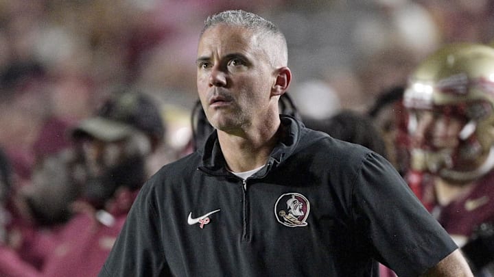 Oct 5, 2024; Tallahassee, Florida, USA; Florida State Seminoles head coach Mike Norvell during the second half against the Clemson Tigers at Doak S. Campbell Stadium. Mandatory Credit: Melina Myers-Imagn Images