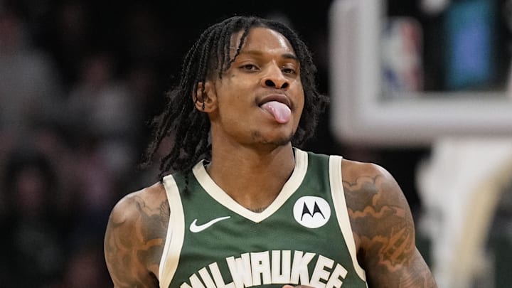 Milwaukee Bucks guard Kevin Porter Jr. (7) reacts after scoring a basket during the fourth quarter against the Cleveland Cavaliers at Fiserv Forum on February 25, 2026.