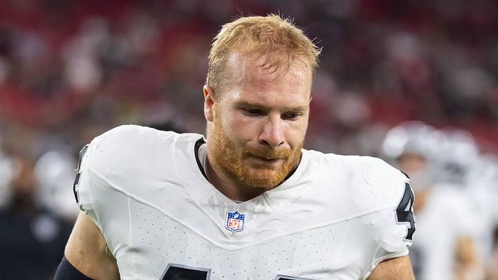 Las Vegas Raiders linebacker Tommy Eichenberg against the Arizona Cardinals during a preseason NFL game. Las Vegas Raiders linebacker Tommy Eichenberg against the Arizona Cardinals during a preseason NFL game.