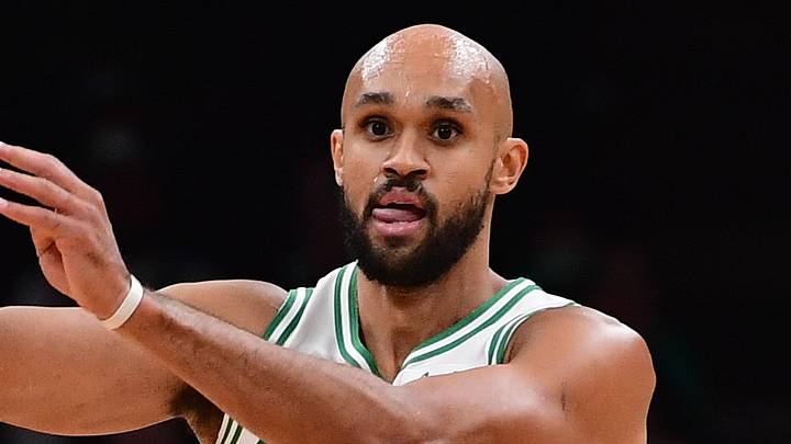 Oct 14, 2026; Boston, Massachusetts, USA;  Boston Celtics guard Derrick White (9) passes the ball during the first half against the Charlotte Hornets at TD Garden. Mandatory Credit: Bob DeChiara-Imagn Images