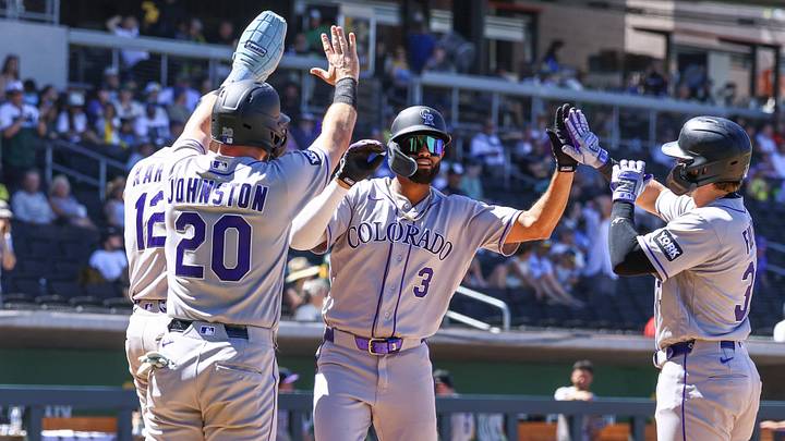 Colorado Rockies second baseman Willi Castro (3) celebrates his grand slam home run. Colorado Rockies second baseman Willi Castro (3) celebrates his grand slam home run.