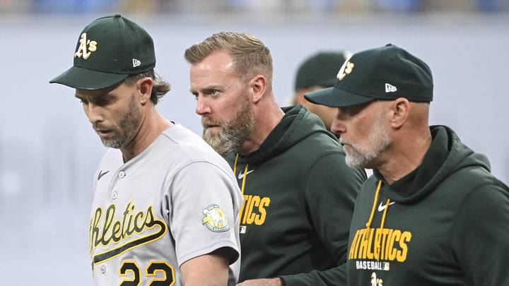 May 23, 2026; San Diego, California, USA; Athletics second baseman Jeff McNeil (22) walks with manager Mark Kotsay, right, after making the catch on foul ball during the third inning against the San Diego Padres at Petco Park. Mandatory Credit: Denis Poroy-Imagn Images May 23, 2026; San Diego, California, USA; Athletics second baseman Jeff McNeil (22) walks with manager Mark Kotsay, right, after making the catch on foul ball during the third inning against the San Diego Padres at Petco Park. Mandatory Credit: Denis Poroy-Imagn Images