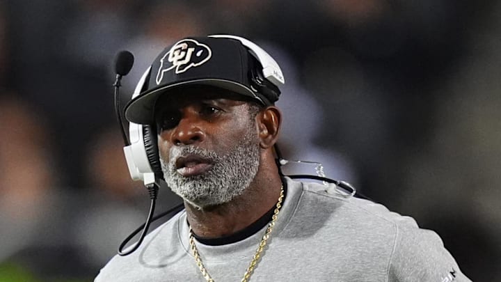 Oct 26, 2024; Boulder, Colorado, USA; Colorado Buffaloes head coach Deion Sanders walks the sidelines in the second half against the Cincinnati Bearcats at Folsom Field. Mandatory Credit: Ron Chenoy-Imagn Images Oct 26, 2024; Boulder, Colorado, USA; Colorado Buffaloes head coach Deion Sanders walks the sidelines in the second half against the Cincinnati Bearcats at Folsom Field. Mandatory Credit: Ron Chenoy-Imagn Images