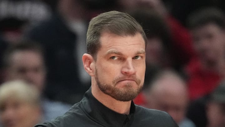 Portland Trail Blazers Interim Head Coach Tiago Splitter watches from the sideline. Portland Trail Blazers Interim Head Coach Tiago Splitter watches from the sideline.