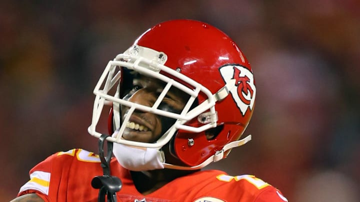 Kansas City Chiefs cornerback Marcus Peters dances in the second half of a 2017 game against the Los Angeles Chargers