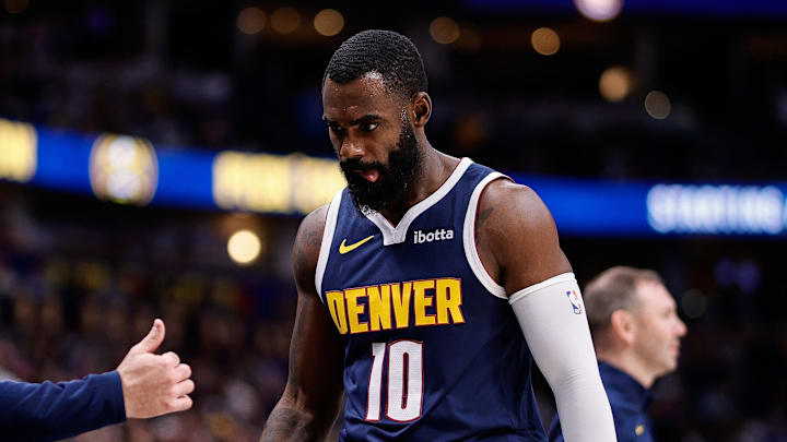 Oct 29, 2025; Denver, Colorado, USA; Denver Nuggets guard Tim Hardaway Jr. (10) comes off the court in the fourth quarter against the New Orleans Pelicans at Ball Arena. Mandatory Credit: Isaiah J. Downing-Imagn Images