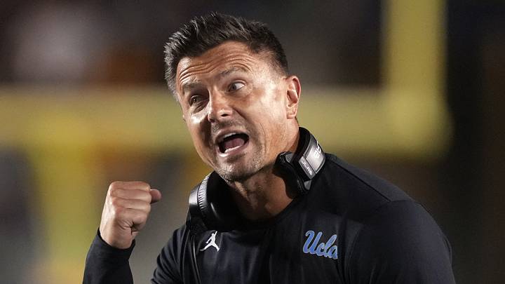 Sep 5, 2026; Berkeley, California, USA; UCLA Bruins head coach Bob Chesney yells during the second quarter against the California Golden Bears at California Memorial Stadium. Mandatory Credit: Darren Yamashita-Imagn Images