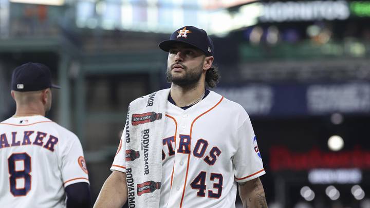 May 13, 2026; Houston, Texas, USA; Houston Astros starting pitcher Lance McCullers Jr. (43) walks to the dugout before the game against the Seattle Mariners at Daikin Park. Mandatory Credit: Troy Taormina-Imagn Images