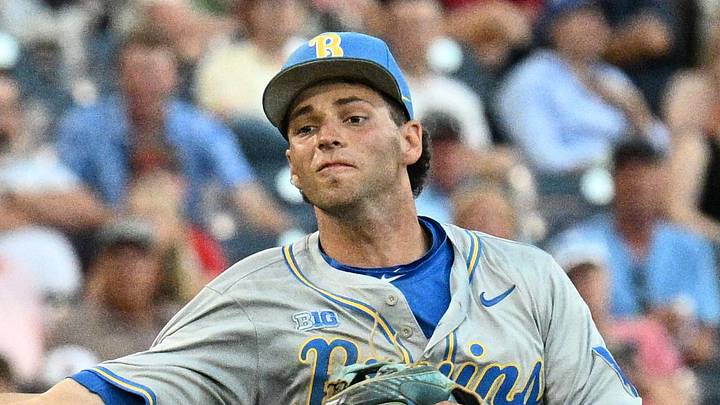 Jun 17, 2025; Omaha, Neb, USA; UCLA Bruins shortstop Roch Cholowsky (1) throws to first base against the Arkansas Razorbacks during the third inning at Charles Schwab Field. Mandatory Credit: Steven Branscombe-Imagn Images Jun 17, 2025; Omaha, Neb, USA; UCLA Bruins shortstop Roch Cholowsky (1) throws to first base against the Arkansas Razorbacks during the third inning at Charles Schwab Field. Mandatory Credit: Steven Branscombe-Imagn Images