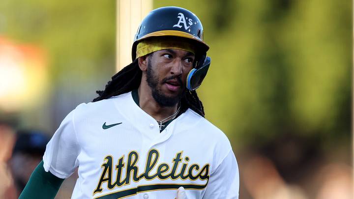 Jul 3, 2026; West Sacramento, California, USA; Athletics third baseman Joshua Kuroda-Grauer (44) runs to third base on a single hit by designated hitter Carlos Cortes (not pictured) against the Miami Marlins during the fourth inning at Sutter Health Park. Mandatory Credit: Dennis Lee-Imagn Images Jul 3, 2026; West Sacramento, California, USA; Athletics third baseman Joshua Kuroda-Grauer (44) runs to third base on a single hit by designated hitter Carlos Cortes (not pictured) against the Miami Marlins during the fourth inning at Sutter Health Park. Mandatory Credit: Dennis Lee-Imagn Images