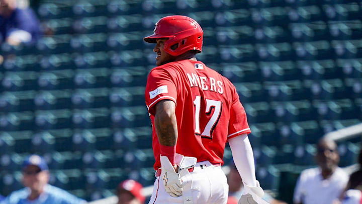 Cincinnati Reds center fielder Dane Myers (17) walks