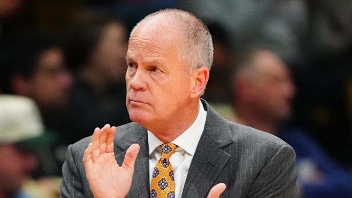 Jan 20, 2026; Boulder, Colorado, USA; Colorado Buffaloes head coach Tad Boyle during the second half against the Kansas Jayhawks at the CU Events Center.