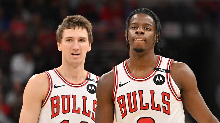 Oct 24, 2026; Chicago, Illinois, USA; Chicago Bulls forward Matas Buzelis (14) and forward Caleb Wilson (8) during the first half against the Washington Wizards at United Center. Mandatory Credit: Patrick Gorski-Imagn Images Oct 24, 2026; Chicago, Illinois, USA; Chicago Bulls forward Matas Buzelis (14) and forward Caleb Wilson (8) during the first half against the Washington Wizards at United Center. Mandatory Credit: Patrick Gorski-Imagn Images