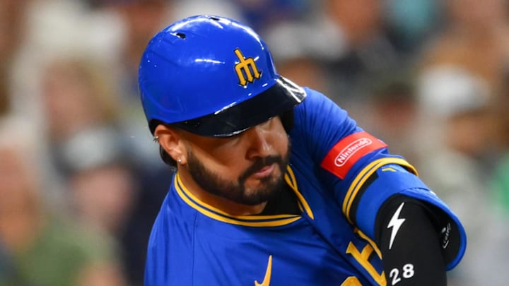 Seattle Mariners third baseman Eugenio Suarez hits a home run against the Athletics on Aug. 22 at T-Mobile Park. Seattle Mariners third baseman Eugenio Suarez hits a home run against the Athletics on Aug. 22 at T-Mobile Park.