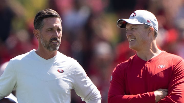 San Francisco 49ers head coach Kyle Shanahan (left) and general manager John Lynch (right)