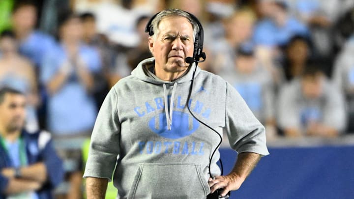 Sep 1, 2025; Chapel Hill, North Carolina, USA; North Carolina Tar Heels head coach Bill Belichick on the sidelines in the first quarter at Kenan Stadium. Mandatory Credit: Bob Donnan-Imagn Images Sep 1, 2025; Chapel Hill, North Carolina, USA; North Carolina Tar Heels head coach Bill Belichick on the sidelines in the first quarter at Kenan Stadium. Mandatory Credit: Bob Donnan-Imagn Images