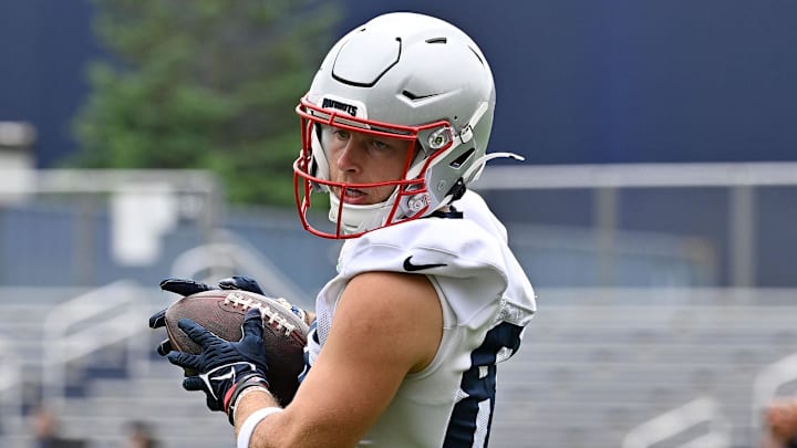 Jun 9, 2025; Foxborough, MA, USA; New England Patriots wide receiver Efton Chism III (86) runs after the catch during minicamp at Gillette Stadium. Mandatory Credit: Eric Canha-Imagn Images Jun 9, 2025; Foxborough, MA, USA; New England Patriots wide receiver Efton Chism III (86) runs after the catch during minicamp at Gillette Stadium. Mandatory Credit: Eric Canha-Imagn Images