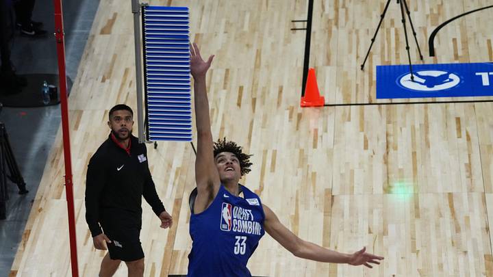 May 12, 2026; Chicago, IL, USA; Keaton Wagler participates in the 2026 NBA Draft Combine at Wintrust Arena. Mandatory Credit: David Banks-Imagn Images May 12, 2026; Chicago, IL, USA; Keaton Wagler participates in the 2026 NBA Draft Combine at Wintrust Arena. Mandatory Credit: David Banks-Imagn Images
