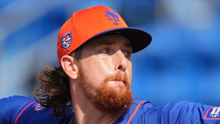 New York Mets pitcher Nolan McLean participates in the Spring Breakout game against the Washington Nationals at Clover Park on March 15. 