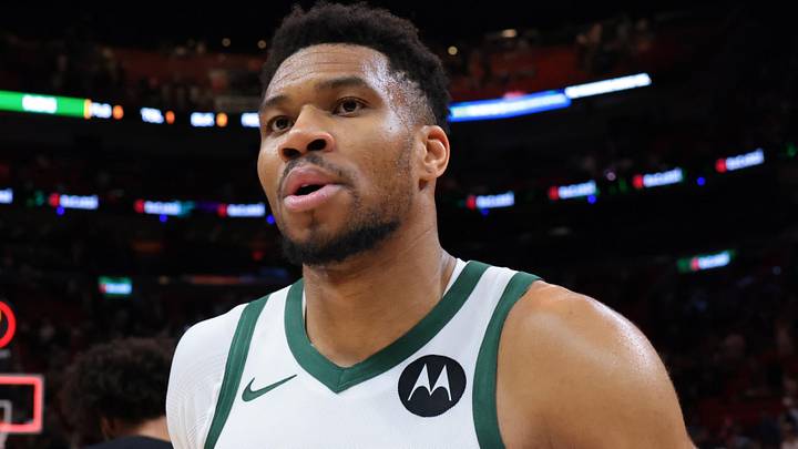 Mar 12, 2026; Miami, Florida, USA; Milwaukee Bucks forward Giannis Antetokounmpo (34) looks on after the game against the Miami Heat at Kaseya Center. Mandatory Credit: Sam Navarro-Imagn Images