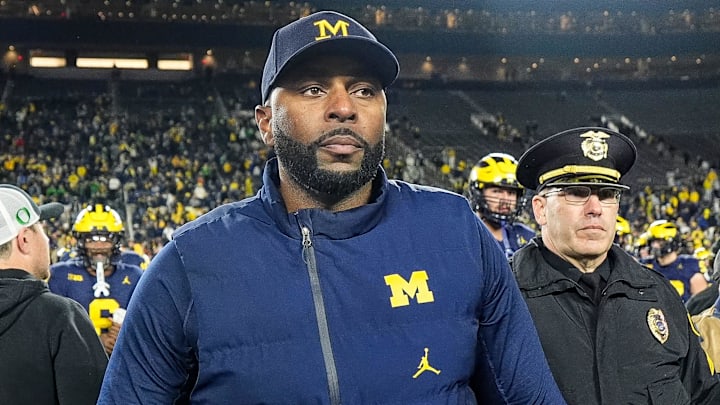 Michigan head coach Sherrone Moore walks off the field after 38-17 loss to Oregon at Michigan Stadium in Ann Arbor on Saturday, Nov. 2, 2024. Michigan head coach Sherrone Moore walks off the field after 38-17 loss to Oregon at Michigan Stadium in Ann Arbor on Saturday, Nov. 2, 2024.