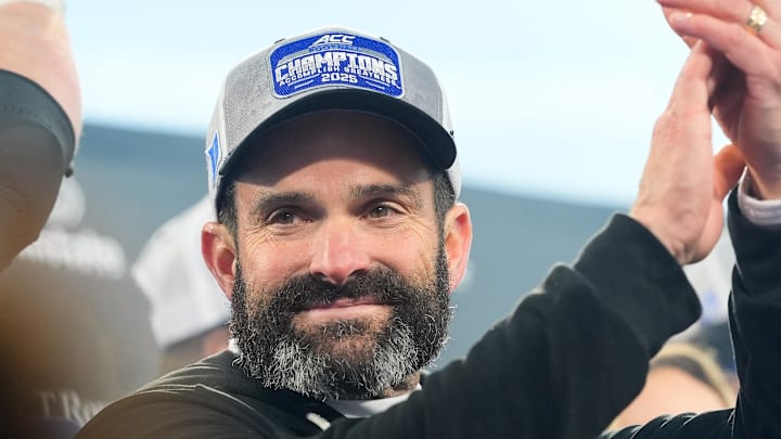 Dec 6, 2025; Charlotte, NC, USA; Duke Blue Devils head coach Manny Diaz celebrates defeating the Virginia Cavaliers during the 2025 ACC Championship game at Bank of America Stadium. Mandatory Credit: Jim Dedmon-Imagn Images Dec 6, 2025; Charlotte, NC, USA; Duke Blue Devils head coach Manny Diaz celebrates defeating the Virginia Cavaliers during the 2025 ACC Championship game at Bank of America Stadium. Mandatory Credit: Jim Dedmon-Imagn Images