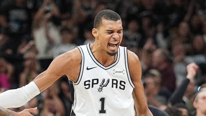 May 24, 2026; San Antonio, Texas, USA; San Antonio Spurs center Victor Wembanyama (1) reacts in the first quarter against the Oklahoma City Thunder during game four of the western conference finals for the 2026 NBA playoffs at Frost Bank Center. Mandatory Credit: Daniel Dunn-Imagn Images May 24, 2026; San Antonio, Texas, USA; San Antonio Spurs center Victor Wembanyama (1) reacts in the first quarter against the Oklahoma City Thunder during game four of the western conference finals for the 2026 NBA playoffs at Frost Bank Center. Mandatory Credit: Daniel Dunn-Imagn Images