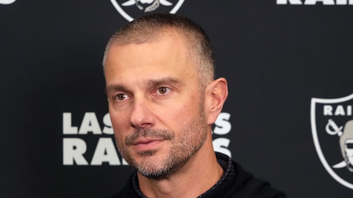 Feb 25, 2025; Indianapolis, IN, USA; Las Vegas Raiders general manager John Spytek on radio row during the NFL Scouting Combine at the Indiana Convention Center. Mandatory Credit: Kirby Lee-Imagn Images