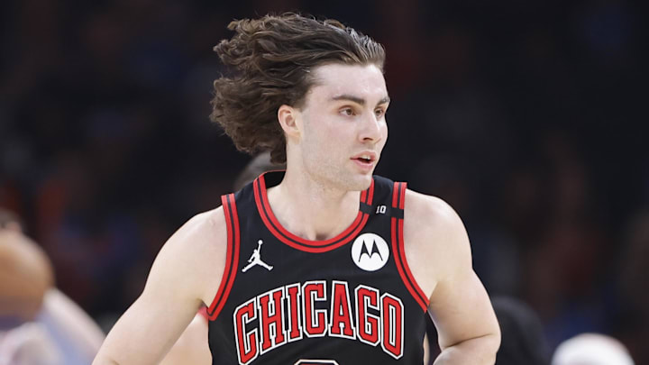 Mar 31, 2025; Oklahoma City, Oklahoma, USA; Chicago Bulls guard Josh Giddey (3) runs down the court after a basket against the Oklahoma City Thunder during the second quarter at Paycom Center. Mandatory Credit: Alonzo Adams-Imagn Images Mar 31, 2025; Oklahoma City, Oklahoma, USA; Chicago Bulls guard Josh Giddey (3) runs down the court after a basket against the Oklahoma City Thunder during the second quarter at Paycom Center. Mandatory Credit: Alonzo Adams-Imagn Images