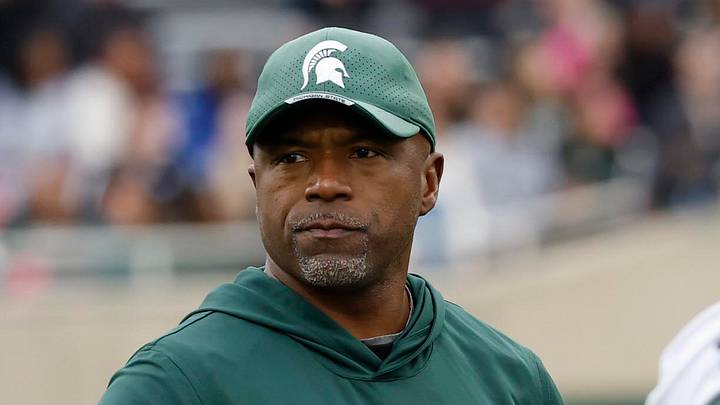 April 18, 2026; East Lansing, Mich.; Michigan State Spartans wide receivers coach Courtney Hawkins watches warmups prior to MSU's "Spring Showcase" at Spartan Stadium. April 18, 2026; East Lansing, Mich.; Michigan State Spartans wide receivers coach Courtney Hawkins watches warmups prior to MSU's "Spring Showcase" at Spartan Stadium.