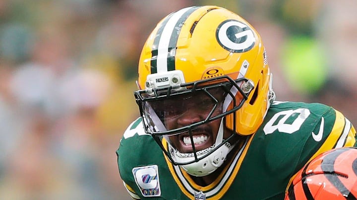 Green Bay Packers running back Josh Jacobs (8) is coming off a big game against the Bengals. Green Bay Packers running back Josh Jacobs (8) is coming off a big game against the Bengals.