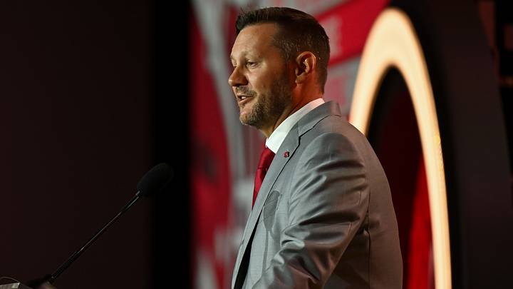 Arkansas Razorbacks football coach Ryan Silverfield addresses reporters in attendance at 2026 SEC Media Days in Tampa. Arkansas Razorbacks football coach Ryan Silverfield addresses reporters in attendance at 2026 SEC Media Days in Tampa.