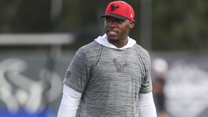 Houston Texans head coach DeMeco Ryans during training camp at Houston Methodist Training Center.