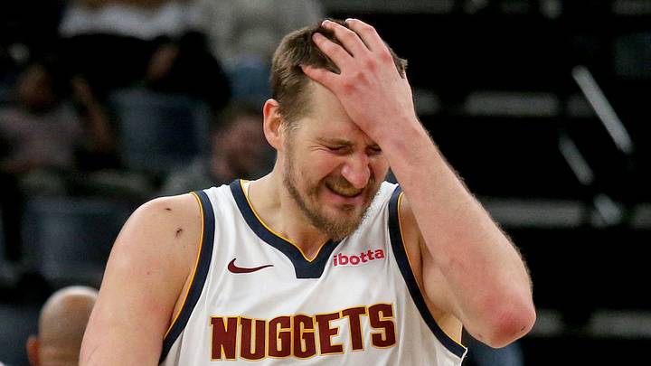 Mar 18, 2026; Memphis, Tennessee, USA; Denver Nuggets center Nikola Jokic (15) reacts during the second quarter against the Memphis Grizzlies at FedExForum. Mandatory Credit: Petre Thomas-Imagn Images