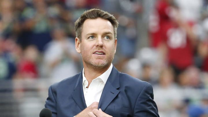 Former Arizona Cardinals quarterback Carson Palmer prepares to address the crowd during his Ring of Honor induction ceremony during halftime against the Seattle Seahawks September 29, 2019.

Seahawks Vs Cardinals