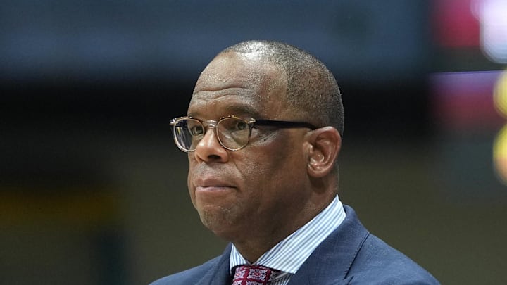 Jan 17, 2026; Berkeley, California, USA; North Carolina Tar Heels head coach Hubert Davis during the second half against the California Golden Bears at Haas Pavilion. Mandatory Credit: Darren Yamashita-Imagn Images