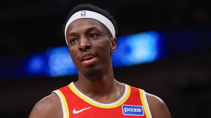 Atlanta Hawks center Onyeka Okongwu (17) reacts after a foul against the New York Knicks in the first quarter at State Farm Arena on December 27, 2025. Atlanta Hawks center Onyeka Okongwu (17) reacts after a foul against the New York Knicks in the first quarter at State Farm Arena on December 27, 2025.