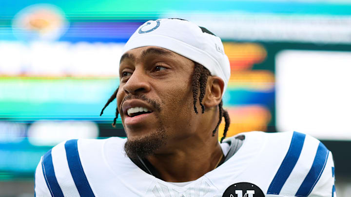 Jonathan Taylor of the Indianapolis Colts smiling