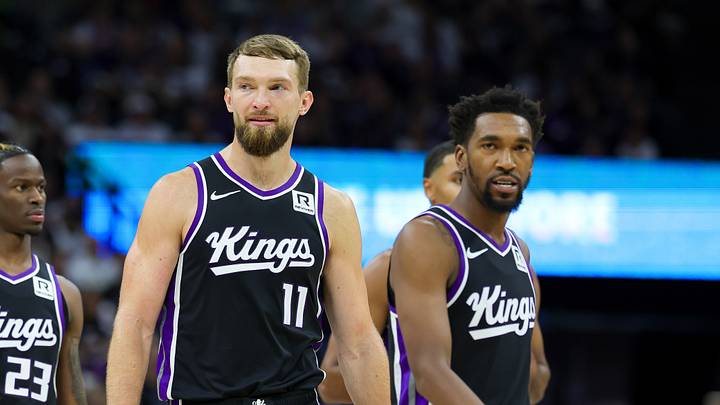 Oct 24, 2024; Sacramento, California, USA; Sacramento Kings forward Domantas Sabonis (11) and guard Malik Monk (0) walk up the court against the Minnesota Timberwolves during the fourth quarter at Golden 1 Center. Oct 24, 2024; Sacramento, California, USA; Sacramento Kings forward Domantas Sabonis (11) and guard Malik Monk (0) walk up the court against the Minnesota Timberwolves during the fourth quarter at Golden 1 Center.