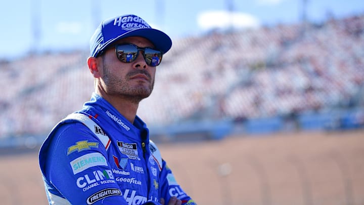 It wasn't pretty, but Kyle Larson salvaged an 11th-place finish in an adversity-filled day at Las Vegas Motor Speedway to get his Round of 8 Playoffs bid off to a decent start. It wasn't pretty, but Kyle Larson salvaged an 11th-place finish in an adversity-filled day at Las Vegas Motor Speedway to get his Round of 8 Playoffs bid off to a decent start.
