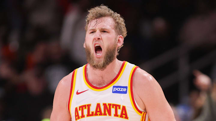 Hawks center Jock Landale (31) reacts after a basket against the Utah Jazz in the fourth quarter at State Farm Arena. 