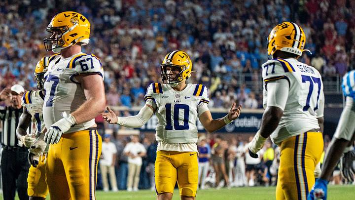 LSU quarterback Sam Leavitt (10) reacts to a call on the field during a college football game between Ole Miss and LSU at Vaught Hemingway Stadium in Oxford, Miss., on Saturday, Sept. 19, 2026. Ole Miss defeated LSU 32-24. LSU quarterback Sam Leavitt (10) reacts to a call on the field during a college football game between Ole Miss and LSU at Vaught Hemingway Stadium in Oxford, Miss., on Saturday, Sept. 19, 2026. Ole Miss defeated LSU 32-24.