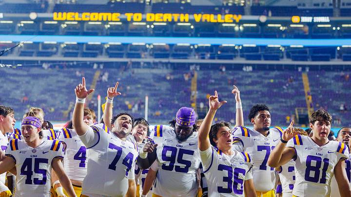 LSU Tigers sing the team fight song after the win against Clemson Tigers at Tiger Stadium. LSU Tigers sing the team fight song after the win against Clemson Tigers at Tiger Stadium.