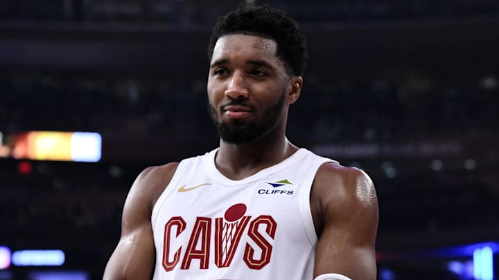 Oct 28, 2024; New York, New York, USA; Cleveland Cavaliers guard Donovan Mitchell (45) during a game against the New York Knicks at Madison Square Garden. Mandatory Credit: John Jones-Imagn Images