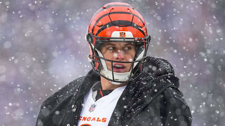 Cincinnati Bengals quarterback Joe Burrow (9) paces during an official review in the second quarter of the NFL Week 14 game between the Buffalo Bills and the Cincinnati Bengals at Highmark Stadium in Orchard Park, N.Y., on Sunday, Dec. 7, 2025. Cincinnati Bengals quarterback Joe Burrow (9) paces during an official review in the second quarter of the NFL Week 14 game between the Buffalo Bills and the Cincinnati Bengals at Highmark Stadium in Orchard Park, N.Y., on Sunday, Dec. 7, 2025.