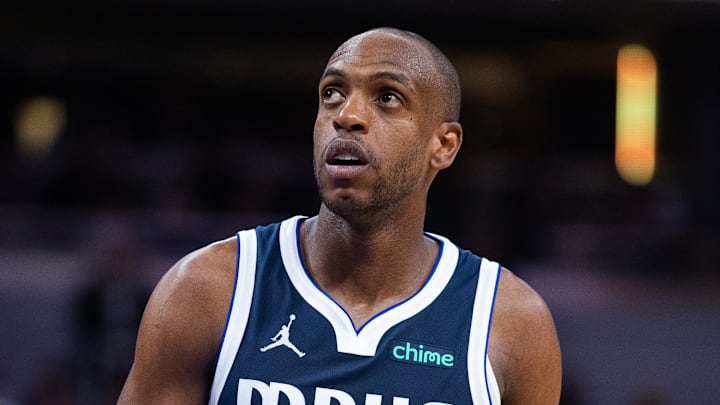 Feb 22, 2026; Indianapolis, Indiana, USA; Dallas Mavericks forward Khris Middleton (20) in the second half against the Indiana Pacers at Gainbridge Fieldhouse. Mandatory Credit: Trevor Ruszkowski-Imagn Images