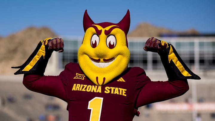 Sparky the Sun Devil poses for a photo as Arizona State warms up before facing Duke in the Tony the Tiger Sun Bowl at Sun Bowl Stadium in El Paso, Texas, on Wednesday, Dec. 31, 2025. Sparky the Sun Devil poses for a photo as Arizona State warms up before facing Duke in the Tony the Tiger Sun Bowl at Sun Bowl Stadium in El Paso, Texas, on Wednesday, Dec. 31, 2025.