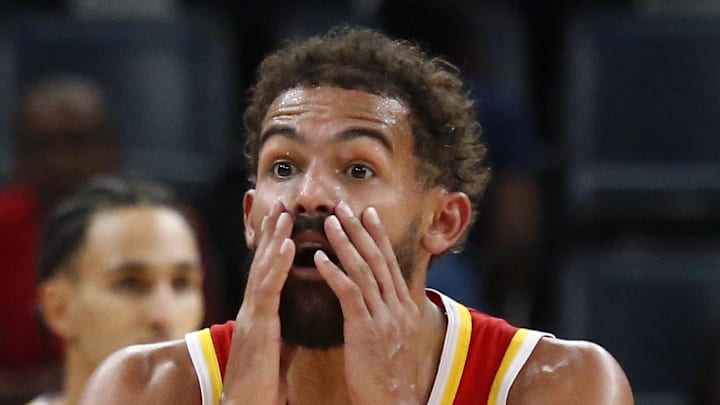 Atlanta Hawks guard Trae Young reacts during the third quarter against the Memphis Grizzlies at FedExForum