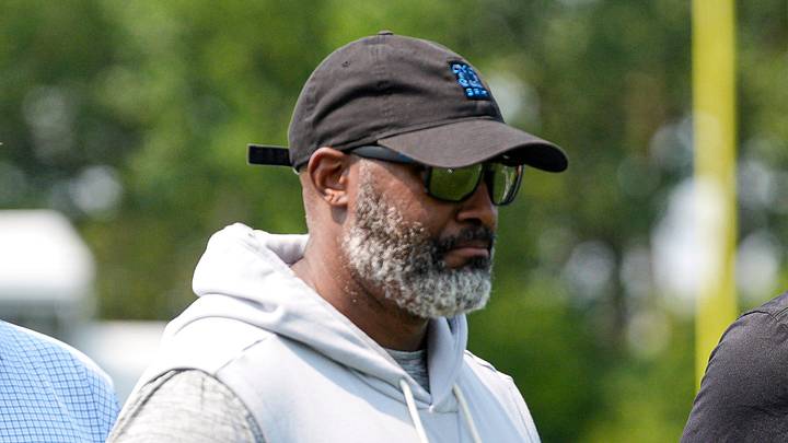 Detroit Lions team general manager Brad Holmes walks off the field during training camp Detroit Lions team general manager Brad Holmes walks off the field during training camp